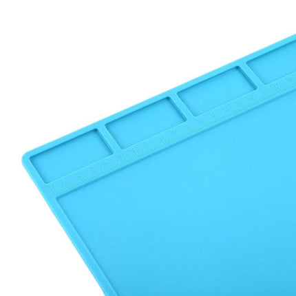 Insulation Heat-Resistant ESD Mat for Repair Work, 28 x 20 cm - blue repair mat with pre-drilled holes and measurement ruler for organizing screws and ICs