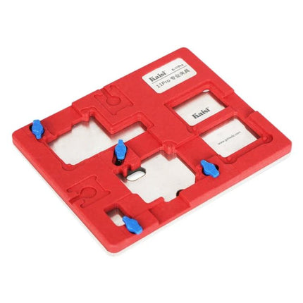 Kaisi K-11PRO Clamp for iPhone 11 Pro Motherboard Maintenance red fixture holding PCB for chip removal and glue extraction
