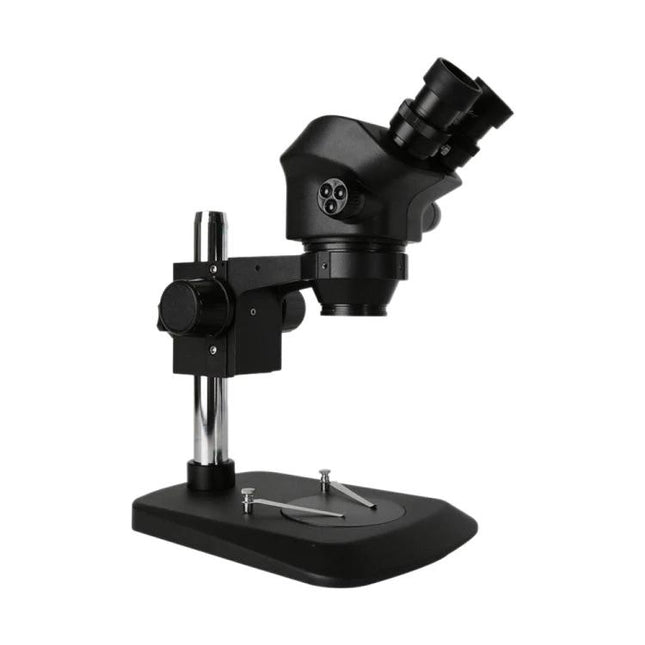 Professional Stereo Binocular Microscope for Science and Lab Use — black stereo microscope with adjustable binocular head and sturdy stand for lab or classroom