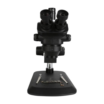 Kaisi Trinocular Microscope for Educational and Scientific Use showing black trinocular head and base with specimen clamps for lab observation