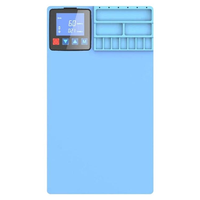 CPB Heating Pad for LCD Screen Repairs with US Plug blue silicone pad with digital display and parts trays for phone tablet screen repair