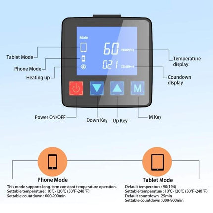 CPB Heating Pad for LCD Screen Repairs with US Plug digital control panel showing temperature, timer, phone and tablet modes