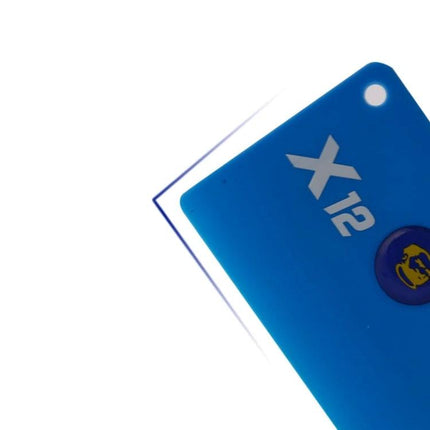 Mechanic Anti-Static Tool for Safe Phone Battery Removal blue plastic pry card with X12 marking, thin nonconductive opening tool