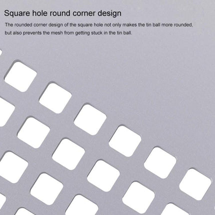 Qianli Bumblebee Stencil for iPhone 11 Series Repairs showing square hole round-corner grid for precise IC/BGA alignment during soldering