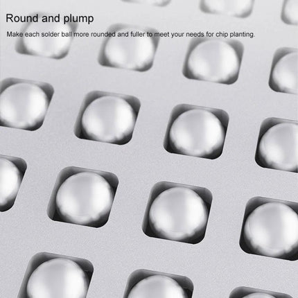 Qianli Bumblebee Stencil for iPhone 11 Series Repairs showing square-hole design with rounded solder ball positioning for precise IC/BGA alignment