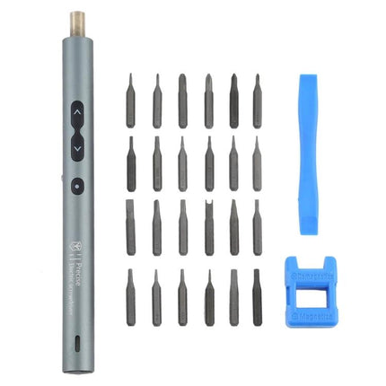 28-in-1 Precision Electric Screwdriver for Home Repairs with 28 bits, blue pry tool and magnetic bit holder, compact electric/manual screwdriver set
