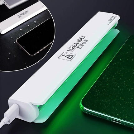 Green LED Dust Lamp for Detecting Phone Screen Dust and Cracks - handheld inspection light revealing dust and microcracks on smartphone screen