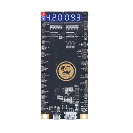 Mechanic BA27 Board for Smartphone Battery Activation showing voltage/current display and USB connectors, single-button activation for safe battery repair