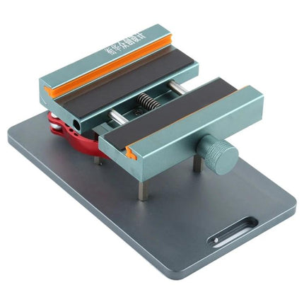 Adjustable Rotating PCB Fixture with 4-in-1 Crowbar Set for Phone Repair — metal PCB holder with rotating base and adjustable clamps for mobile motherboard work