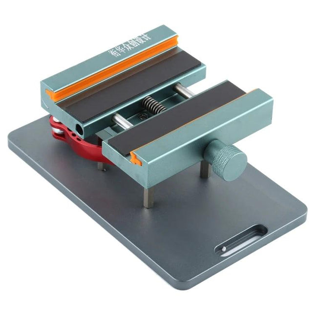 Adjustable Rotating PCB Fixture with 4-in-1 Crowbar Set for Phone Repair — metal PCB holder with rotating base and adjustable clamps for mobile motherboard work