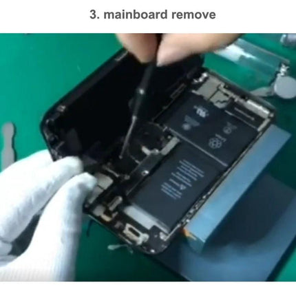 Adjustable Rotating PCB Fixture with 4-in-1 Crowbar Set for Phone Repair holding a mobile phone mainboard during removal for precise positioning and stability
