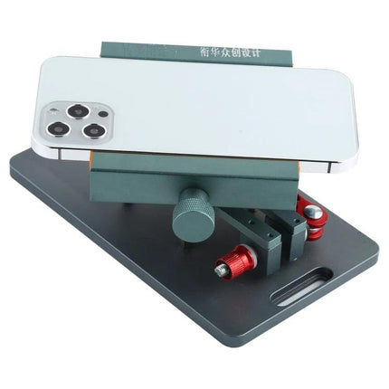 Adjustable Rotating PCB Fixture with 4-in-1 Crowbar Set for Phone Repair securing smartphone motherboard on adjustable rotating stand