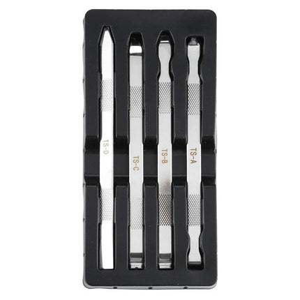 Adjustable Rotating PCB Fixture with 4-in-1 Crowbar Set for Phone Repair - stainless steel crowbars in molded tray for PCB handling