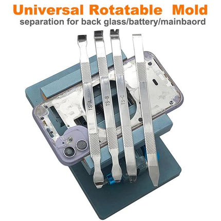 Adjustable Rotating PCB Fixture with 4-in-1 Crowbar Set for Phone Repair - rotating PCB holder with four metal crowbars for mobile motherboard disassembly