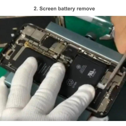 Adjustable Rotating PCB Fixture with 4-in-1 Crowbar Set for Phone Repair securing smartphone motherboard while removing battery and screen