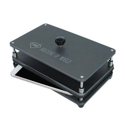 TBK Universal Pressure Mold for iPhone and Android Screen Repair - black holding mold with adjustable screws and phone inside