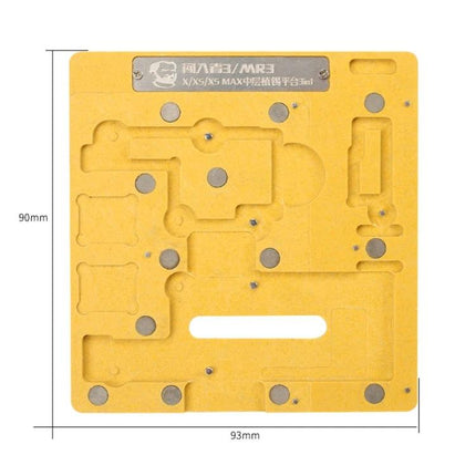 Mechanic MR3 3-in-1 Repair Platform for iPhone X and XS yellow magnetic fixture for holding components during precise BGA reballing and repairs