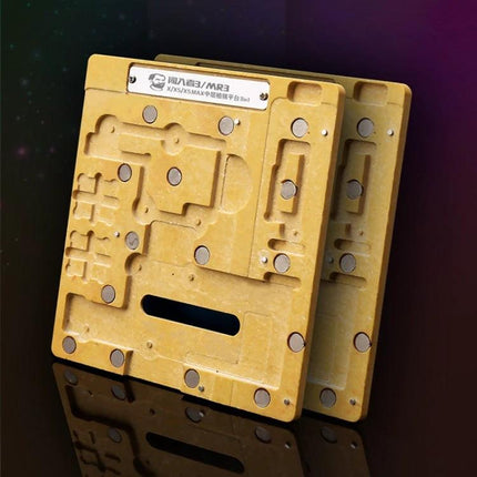 Mechanic MR3 3-in-1 Repair Platform for iPhone X and XS gold fixture used by technicians to hold devices for BGA reballing and precise component work