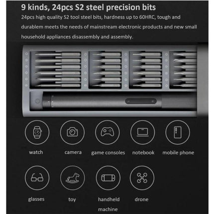 Xiaomi Mijia 25-in-1 Rechargeable Precision Screwdriver for Repairs compact kit with magnetic bit storage and 24 precision bits for electronics
