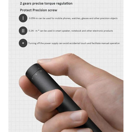 Xiaomi Mijia 25-in-1 Rechargeable Precision Screwdriver for Repairs held in hand showing compact design and torque regulation features