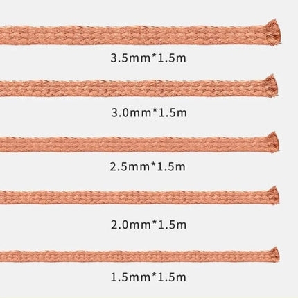 Solder Wick Desoldering Braid 1.5m For Removing Solder From Joints showing multiple copper braid widths (1.5mm–3.5mm) for PCB desoldering