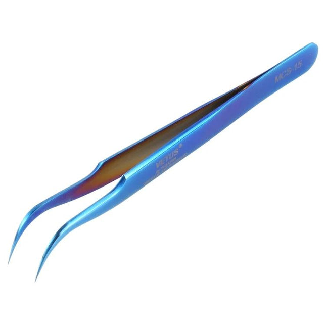 Vetus Bright Blue Curved Tweezers for Device Repair precision curved-tip tweezers for smartphone and electronics component handling