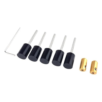 Martview Magic Scrub LCD Glue Remover Head Set of 5 Pieces - five black scrub heads with metal shafts and two gold adapters for safe LCD adhesive removal