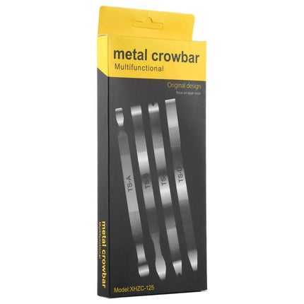 4 in 1 Multifunction Metal Crowbar Set for Device Repair - metal pry bars in yellow/black packaging for phone and electronics opening, durable steel set