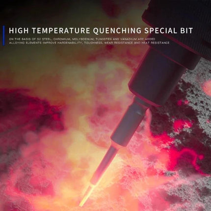 Mechanic Mortar Mini iShell Max 6-in-1 Screwdriver Set for Electronics showing a precision bit in high-temperature quenching demonstration
