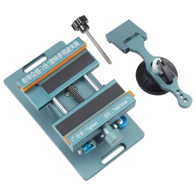 360 Rotating 2-in-1 Screen Separator for LCD Disassembly - teal aluminum phone LCD separator with suction cup and adjustable clamp