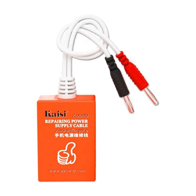Kaisi K-9088 Repair Power Supply Cable for Android and iPhone - orange tester box with red and black banana plug leads