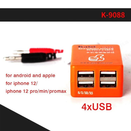 Kaisi K-9088 Repair Power Supply Cable for Android and iPhone orange 4xUSB diagnostic connector with labeled clips