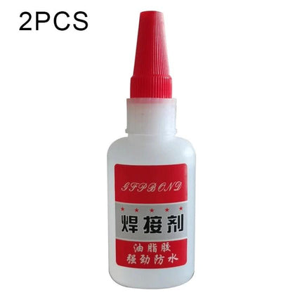 Universal Repair Glue for Everyday Household Fixes, 50g Pack white bottle with red cap showing label and 2PCS text