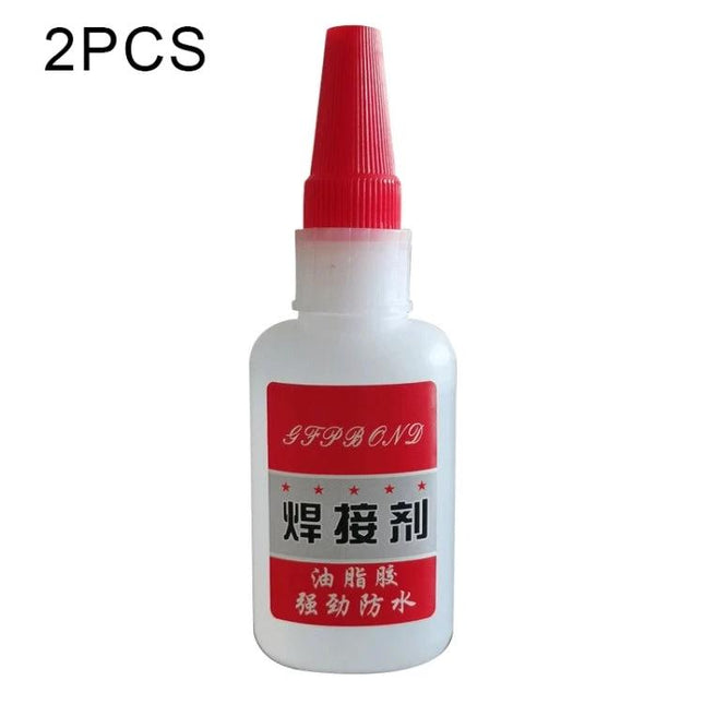 Universal Repair Glue for Everyday Household Fixes, 50g Pack white bottle with red cap showing label and 2PCS text