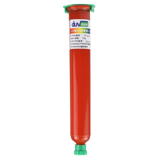 TP-2500 Optical Clear UV Glue for Phone Screen Repairs, 50g - clear 50g syringe adhesive for smartphone and tablet screen repairs