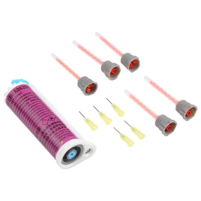 50ml Two-Part AB Adhesive for Frame and Cover Bonding — cartridge with mixing nozzles and dispensing needles for phone and tablet repairs