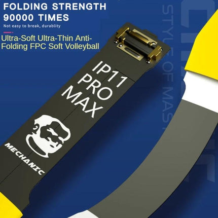 Mechanic iP9 Pro Battery Test Cable for iPhone 5-12 Series and iPad Mini showing black FPC cable with IP11 PRO MAX label and connector