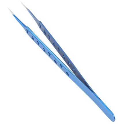 Mechanic Straight Precision Stainless Steel Tweezers in blue anodized finish, fine pointed tips for delicate mechanical and electronic work