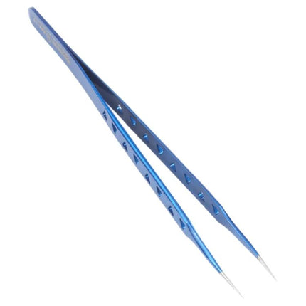 Mechanic Straight Precision Stainless Steel Tweezers blue anti-slip grip for delicate electronics and model assembly
