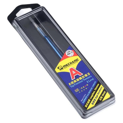 Mechanic Straight Precision Stainless Steel Tweezers in clear retail packaging for electronics repair and hobby assembly