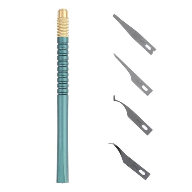 2UUL 5 in 1 Multifunctional Tool for Electronics Repair with teal metal handle and four interchangeable prying blades, Model-S for CPU and IC work