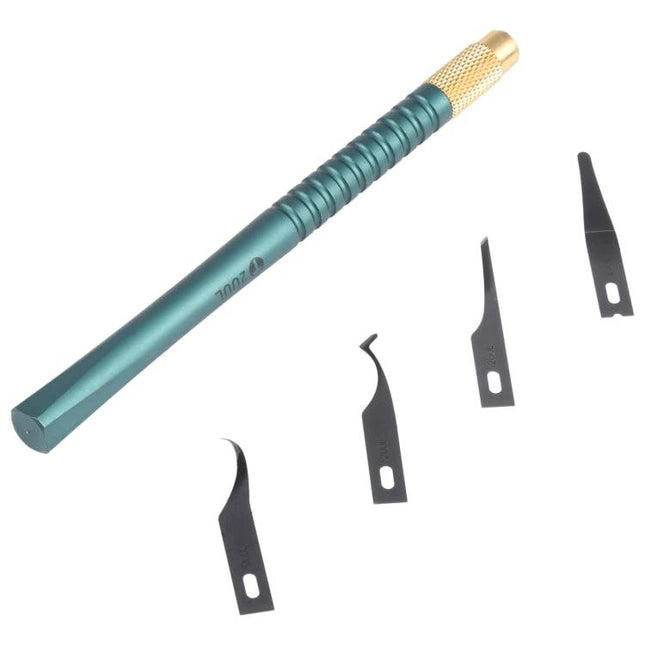 2UUL 5 in 1 Multifunctional Tool for Electronics Repair – Model-S green aluminum pry handle with five precision black blades for IC and CPU removing