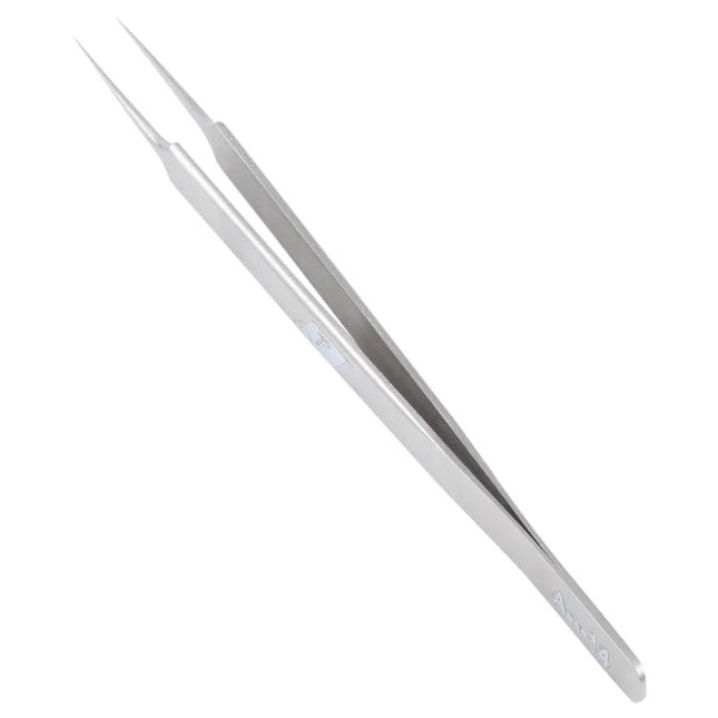Alt Tag: Stainless Steel Precision Tweezers for Repair and Craft Work shown angled with fine pointed tips for electronics and jewelry handling