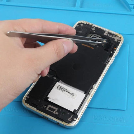 Stainless Steel Precision Tweezers for Electronics Repair Work used to pick up small phone components during circuit board repair
