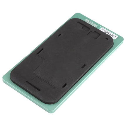 iPhone 13 Screen Repair Positioning Mat with Frame Bezel metal alignment fixture for accurate screen replacements