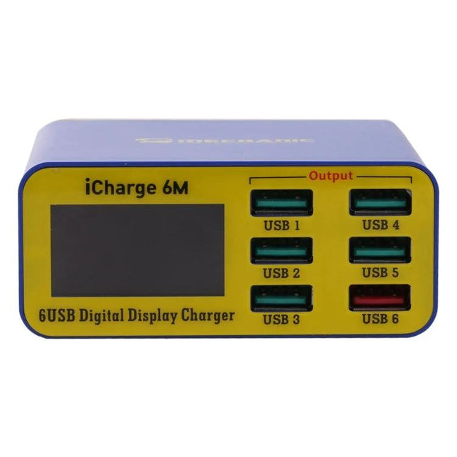 Mechanic iCharge 6M USB Smart Charger with LCD for Daily Use, EU Plug - 6 USB ports with LCD display for home and office charging