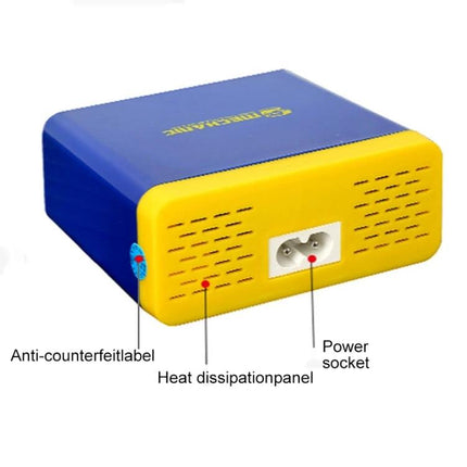 Mechanic iCharge 6M USB Smart Charger with LCD for Daily Use, EU Plug compact blue-yellow charger showing EU power socket and ventilation panels