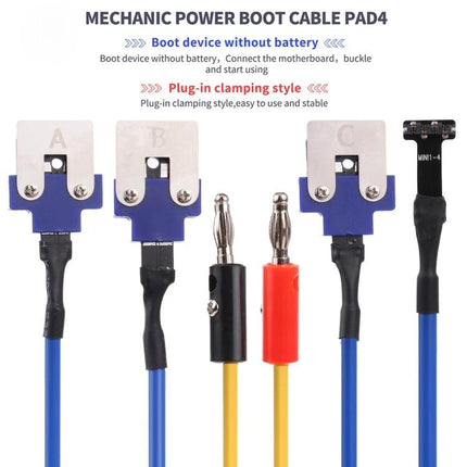 Mechanic PAD4 Power Supply Test Cable for iPad Devices blue plug‑in clamping test cable with banana leads for booting and diagnostics
