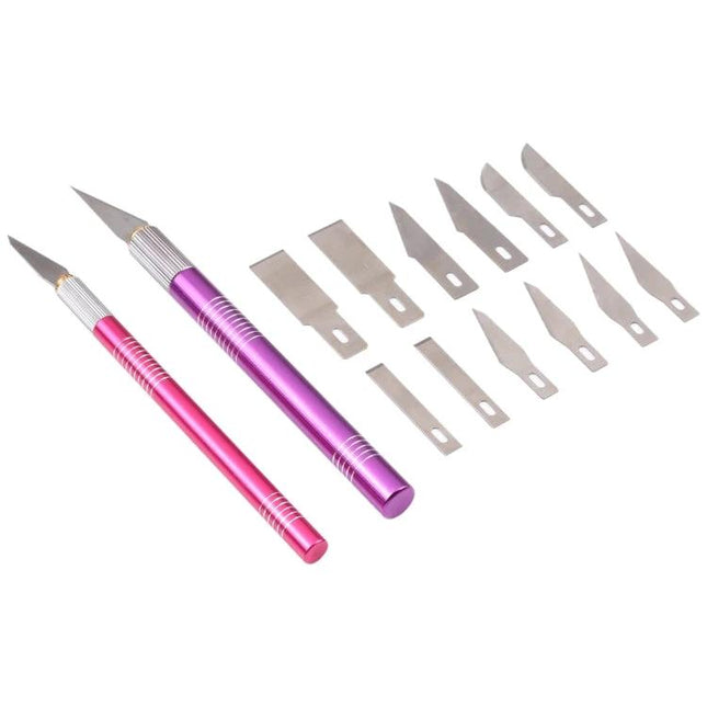 WLXY 14-in-1 Non-Slip Handle Engraving Cutter for DIY Projects - two aluminum handles with 14 replacement blades for precision cutting