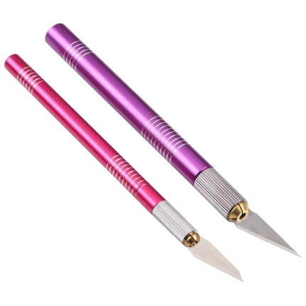 WLXY 14-in-1 Non-Slip Handle Engraving Cutter for DIY Projects - two aluminum precision craft knives (purple and pink) with non-slip grip